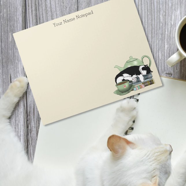 mysiga böcker katt smoking tekopp söt grön läsekär anteckningsblock (Skapare uppladdad)
