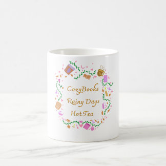 mysiga böcker, regniga dagar, varmt te kaffemugg