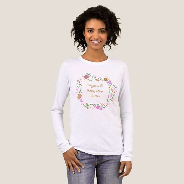  mysiga böcker, regniga dagar, varmt te t shirt (Hel framsida)
