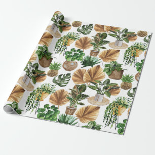 Mysiga Boho Watercolor Mönster Indoor House Plants Presentpapper
