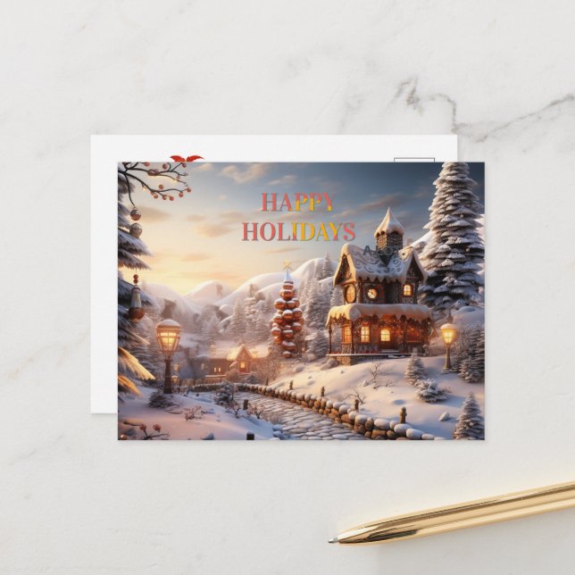 Mysiga byn på julillustration helg vykort (Fram/Back In Situ)