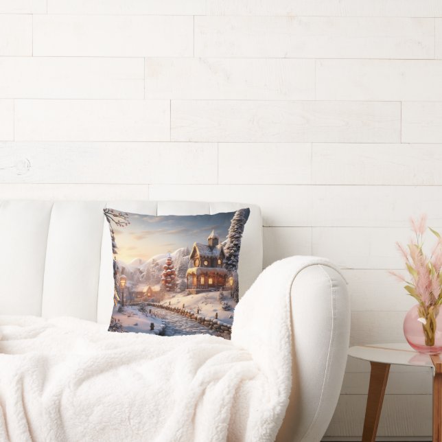 Mysiga byn på julillustration kudde (Soffa)