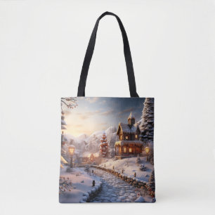 Mysiga byn på julillustration tygkasse