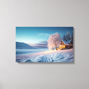 Mysiga Cabin i Moukling Snö Canvastryck