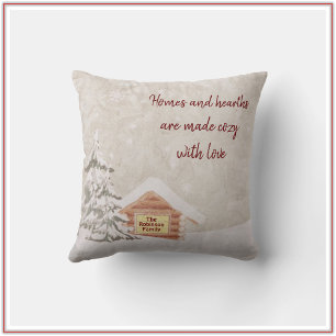 Mysiga Cabin Snowy Winter Scene Dekorativ kudde