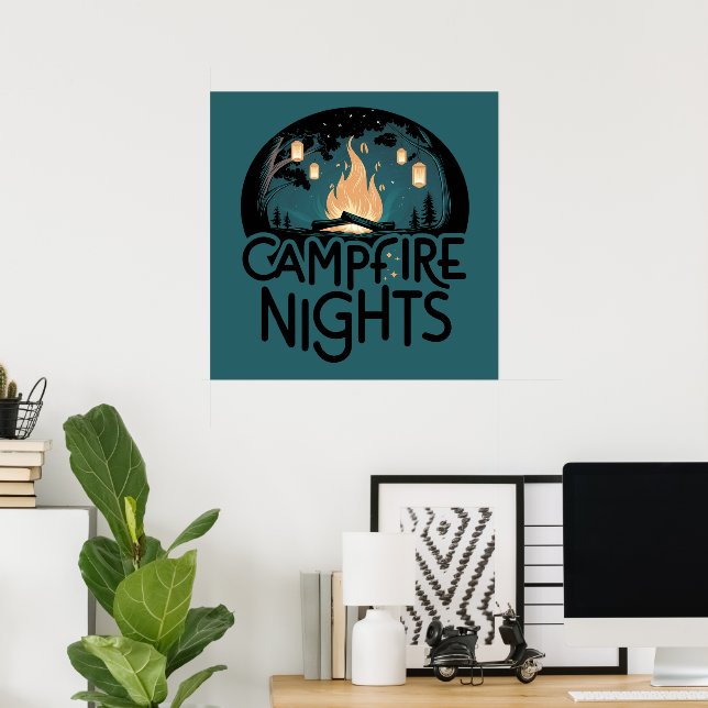Mysiga Campfire Nights Rustic Outdoor Äventyr Poster (Hemmakontoret)