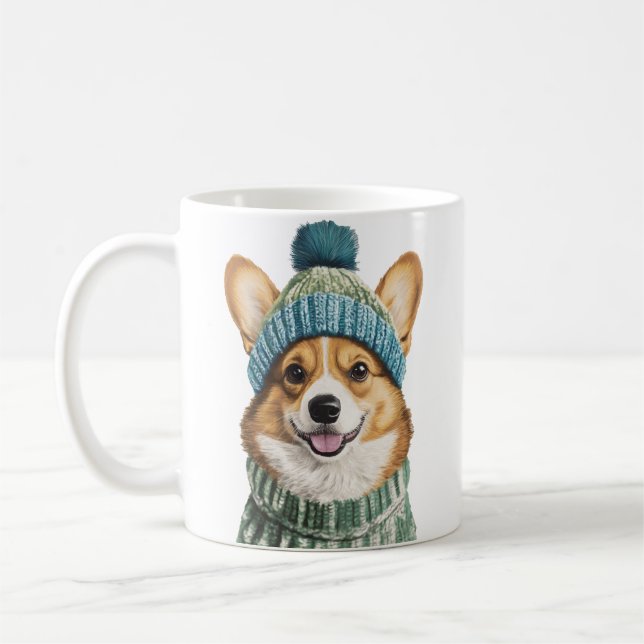 Mysiga Corgi i vinterredskap Kaffemugg (Vänster)