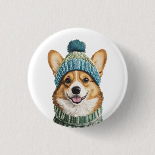 Mysiga Corgi i vinterredskap Knapp
