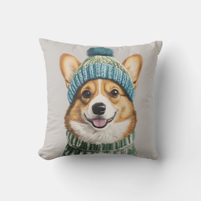 Mysiga Corgi i vinterredskap Kudde (Framsida)