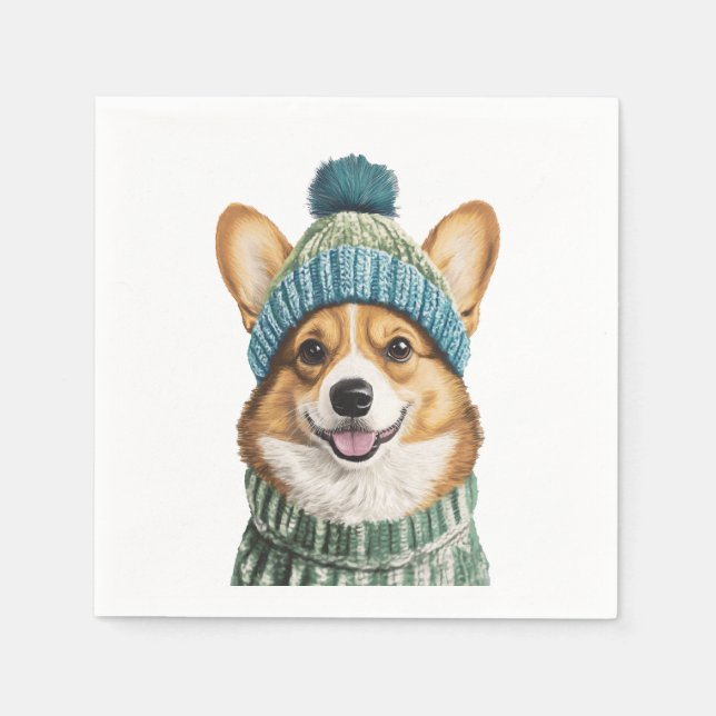 Mysiga Corgi i vinterredskap Pappersservett (Framsidan)