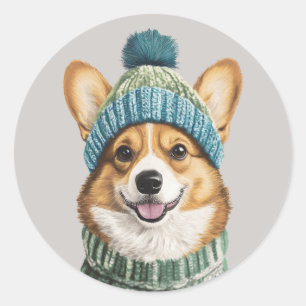 Mysiga Corgi i vinterredskap Runt Klistermärke
