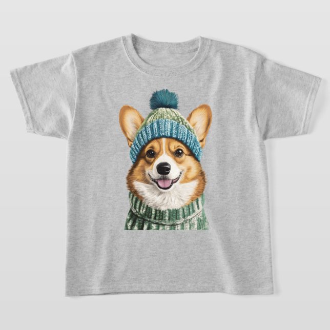 Mysiga Corgi i vinterredskap T Shirt (Laydown)