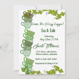 Mysiga Cuppa Grönt Tea Kopp Aeftermiddag Tea Party Inbjudningar