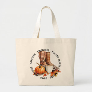 Mysiga Fall Vibes - Boots, Pumpkin Spice, Bonfire Jumbo Tygkasse