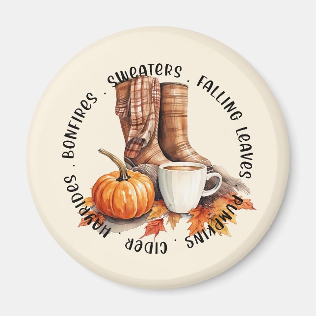 Mysiga Fall Vibes - Boots, Pumpkin Spice, Bonfire Magnet (Framsidan)