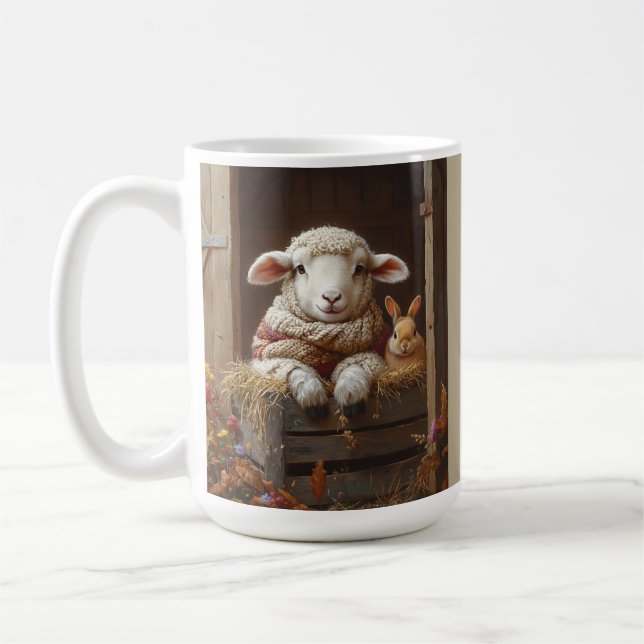 Mysiga får och kanin i Barn med blommor Kaffemugg (Vänster)
