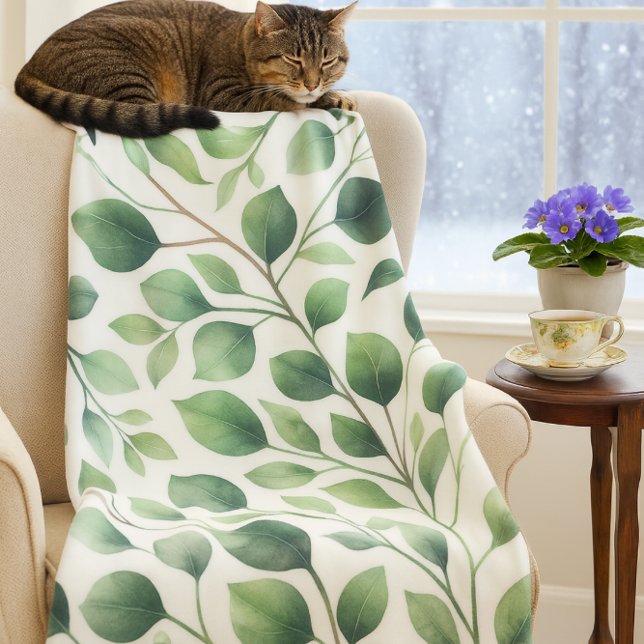 mysiga gröna eukalyptusblad fleecefilt (Cozy up with nature eucalyptus fleece blanket brings warmth and calm to snowy winter days.)