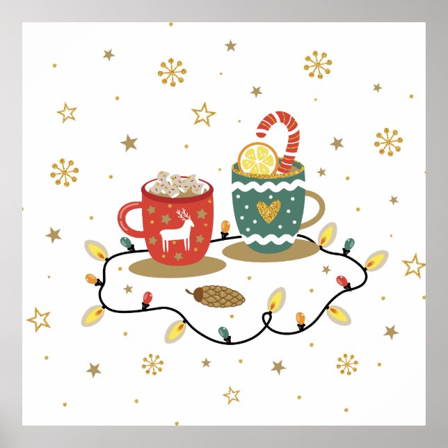 Mysiga Guld-julkaffe Kakao Poster (Framsidan)