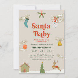Mysiga Helgdag Santa Baby Baby Shower Inbjudningar