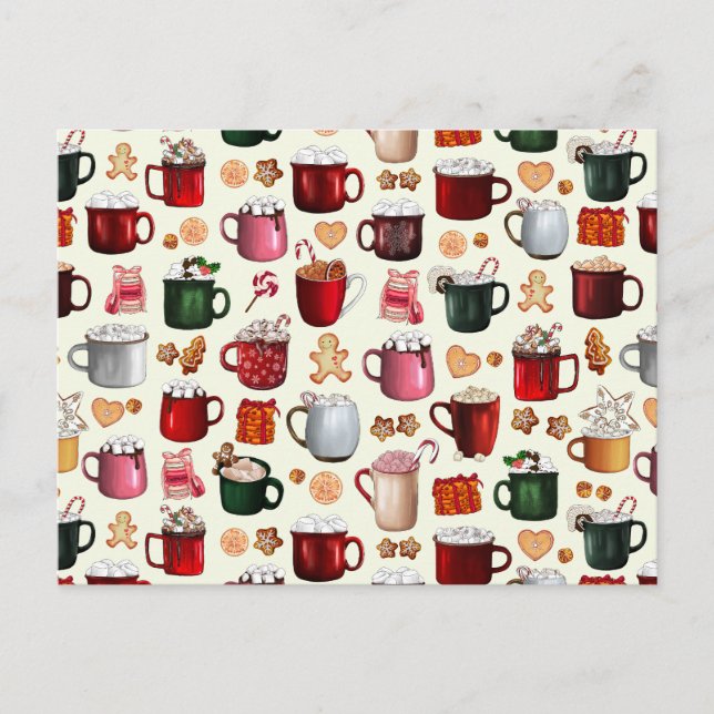 Mysiga Hetter av kakao- och vinterdrycker Helg Vykort (Framsida)