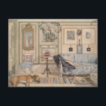 Mysiga hörnet (av Carl Larsson) Vykort<br><div class="desc">Den här bilden är ett konstverk av den svenska målaren Carl Larsson (1853-1919), som var medlem i rörelsen Arts and Crafts. Bilden visar en scen för domestic av elegant i ett vardagsrum i snyggten. En hund sover lugnt på matta, bredvid ett blå och vitt, randigt soffa. Den ursprungliga målningen avslutades...</div>