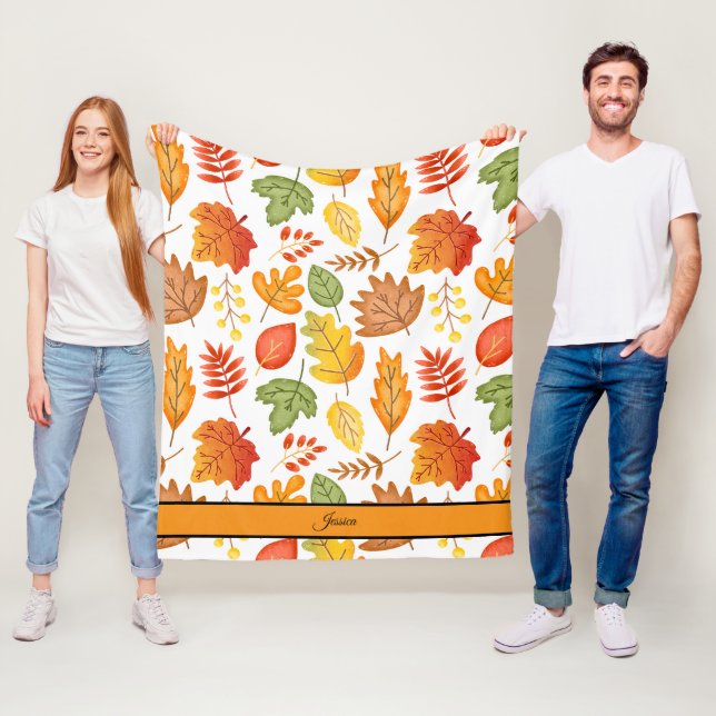 Mysiga Höst löv Personligen Namn Fleecefilt (På plats)