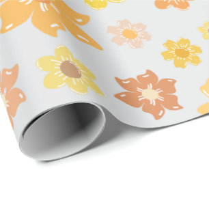Mysiga hösten Golden Flowers Light Grått Seamless Presentpapper
