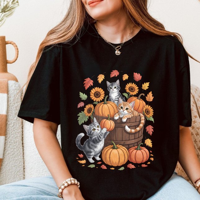 Mysiga hösten Kittens och Pumpkins Fall Harvest T Shirt (Skapare uppladdad)