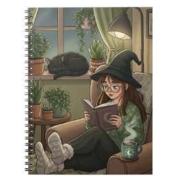Mysiga höstläsningsnook - Witch Cat Bokar Tea Anteckningsbok