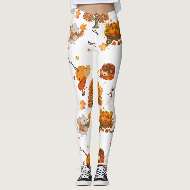  mysiga höstskogsmönstrade leggings - söta höst  (Framsida)
