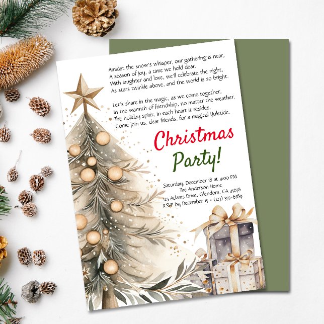 Mysiga jul Party Julafton Träd | Inbjudan till Dik (Elevate your upcoming event with this cozy Christmas invitation and heartwarming poem!)