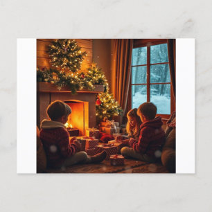 Mysiga julen Kväll av Fireplace Helg Vykort