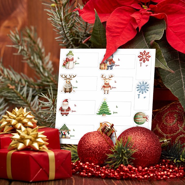 Mysiga Juletiketter Vattenfärgsuppsättning 11 pc Klistermärken (Cozy Christmas Gift Tags Watercolor 11 pc Set Sticker)