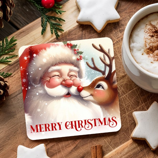  mysiga jultomte Rudolf juldryck underlägg  Papper Kvadrat (Cozy Santa Claus Rudolph Holiday Drink Coasters)