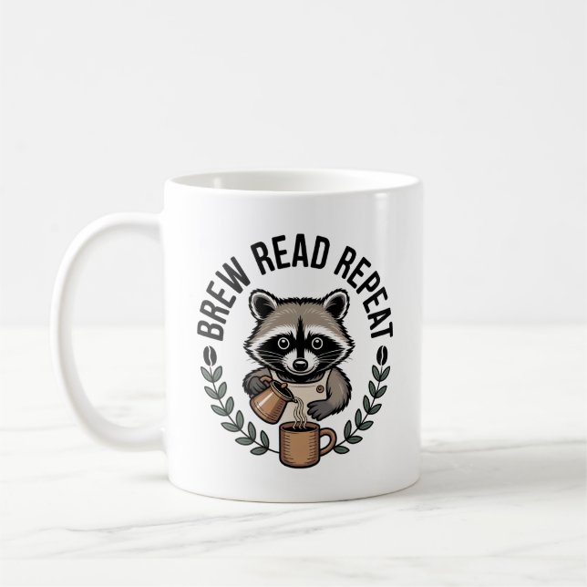 Mysiga kaffehöstbrunt Raccoon Kaffemugg (Vänster)