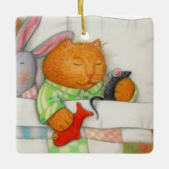 MYSIGA KATTUNGE keramiska kvadratiskt ornament (Framsida)