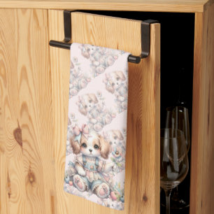 Mysiga Kawaii Cottagecore Farmcore Puppy Stil Kökshandduk