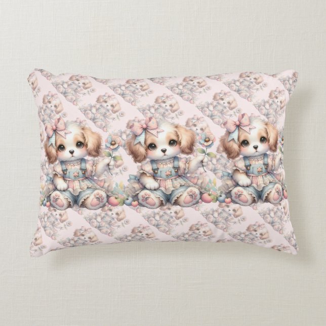 Mysiga Kawaii Cottagecore Farmcore Puppy Stil Prydnadskudde (Framsidan)