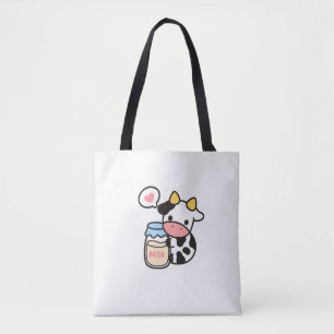 Mysiga Kawaii Cow & Mjölk Burk Tygkasse