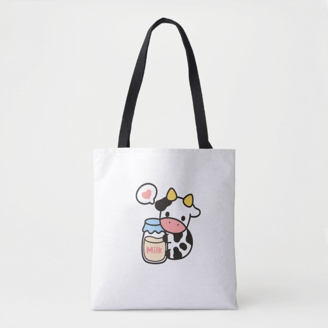 Mysiga Kawaii Cow & Mjölk Burk Tygkasse (Framsida)