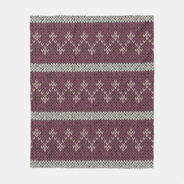 Mysiga Knittat Mönster Throw Blanket i Burgundy Fleecefilt (Framsidan)