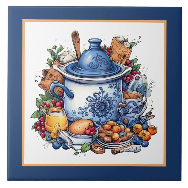 Mysiga köksbutiker för matlagning kakelplatta (Framsidan)