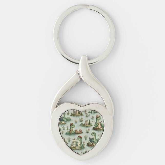  mysiga kryptider Nessie Loch Ness-monster hobby  Twisted Heart Silverfärgad Nyckelring (Framsidan)
