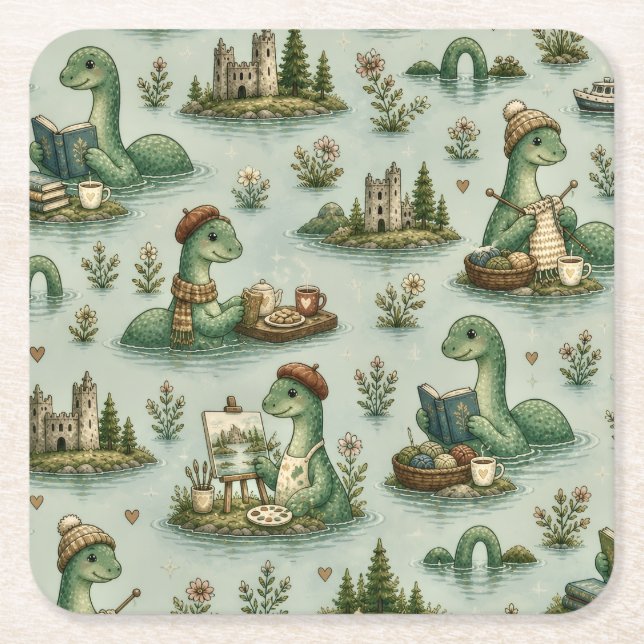  mysiga kryptider Nessie Loch Ness Monster hobby  Underlägg Papper Kvadrat (Framsidan)