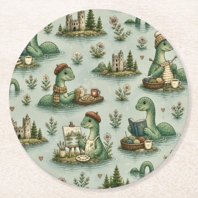  mysiga kryptider Nessie Loch Ness Monster hobby  Underlägg Papper Rund (Framsidan)