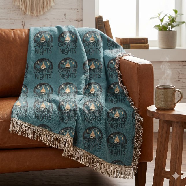 mysiga lägereldsnätter lantäventyrligt friluftsliv filt (Cozy Campfire Nights Rustic Outdoor Adventure Throw Blanket)