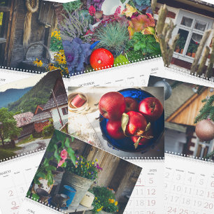 Mysiga land-stuga med trädgård kalender