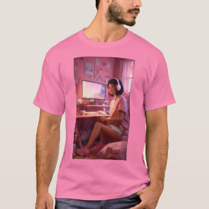 "Mysiga Lofi Vibes: Cute Girl in Pastel Haven" T Shirt
