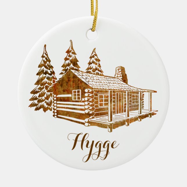 Mysiga loggskåp - Hygge eller egen text Julgransprydnad Keramik (Framsidan)