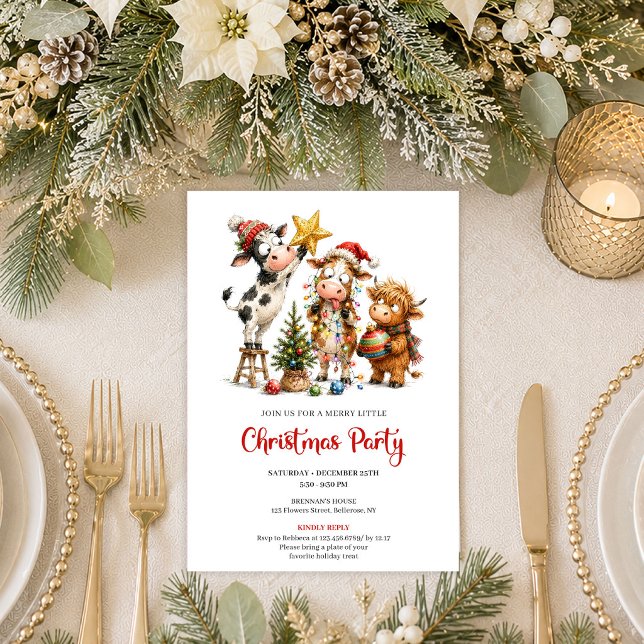  mysiga och tokiga kor Julfest inbjudan (Cozy Quirky Cows Playful Christmas Party Invitation Card

)